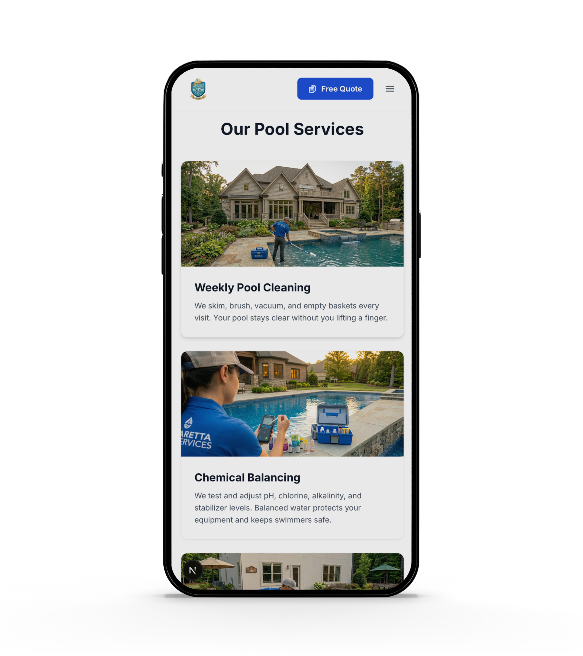 Services grid — photo-forward layout — mobile